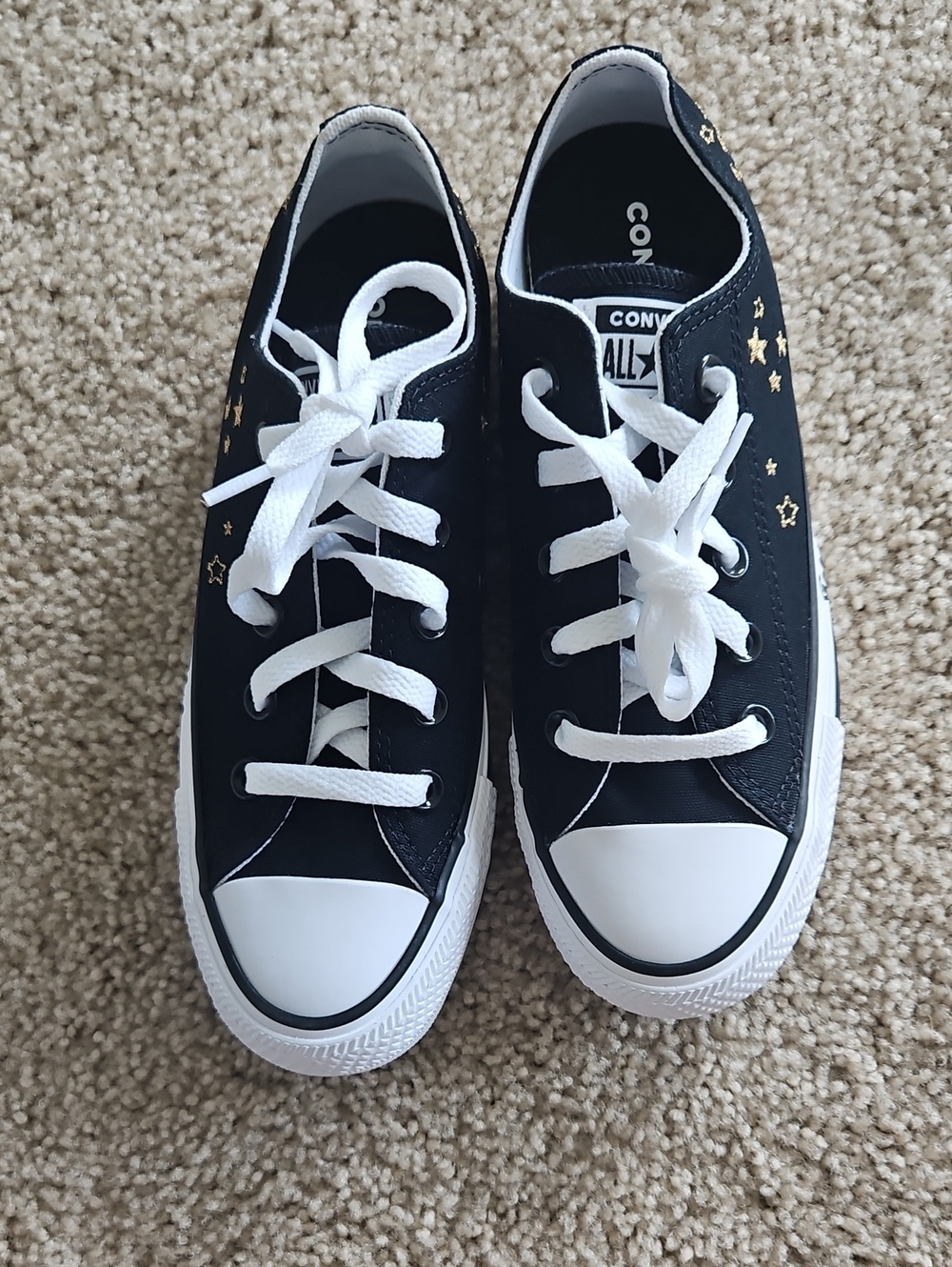 Converse Big Kids Black Canvas Low Top Sneakers with Gold Star Accents
